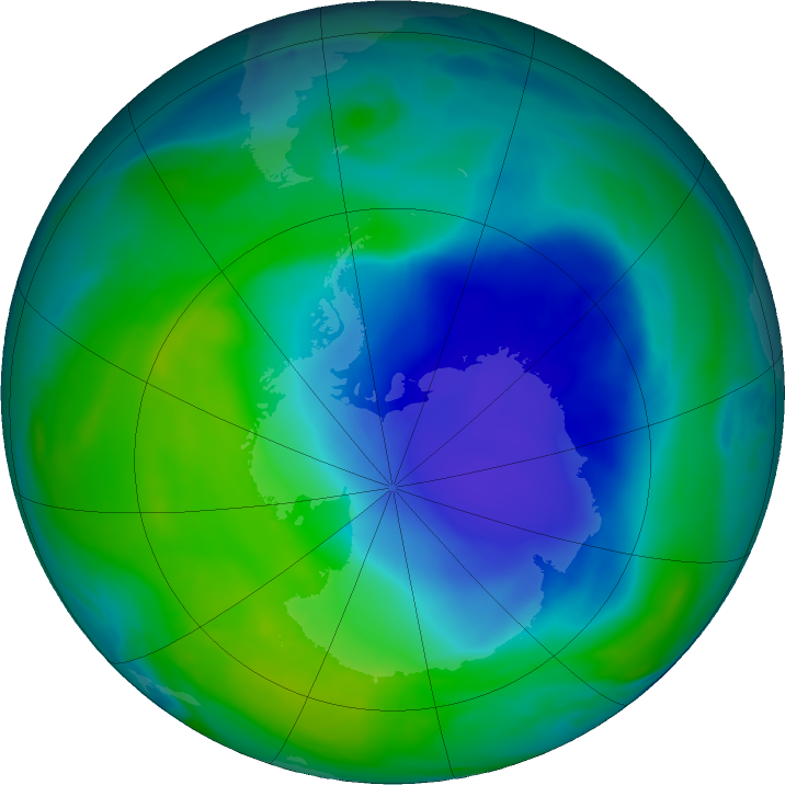 Antarctic ozone map for 09 December 2020